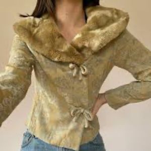 Odille Anthropologie Faux Fur Coat Jacket Blazer Beige